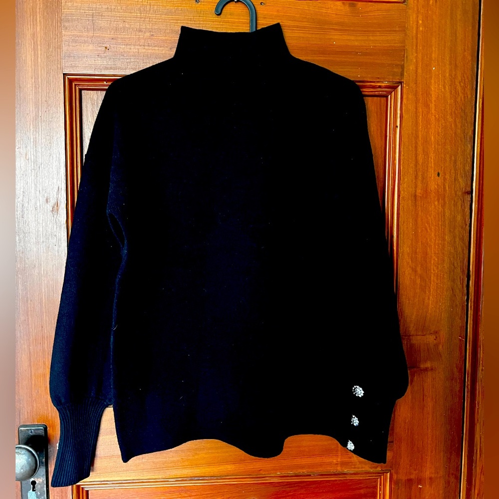 TAHARI Mock Neck Sweater with Jewel Button Sleeves - Picture 6 of 6